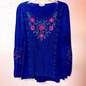 👠This Dark Denim Blue Top is beautifully embroidered on bodice and sleeve.